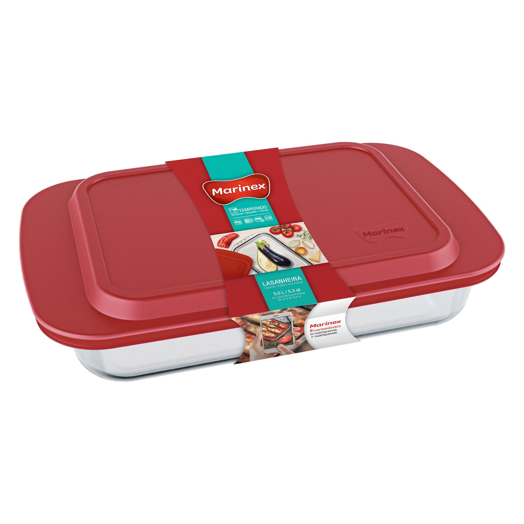 MARINEX RECT. ROASTER WITH RED PLASTIC LID, 5.3L