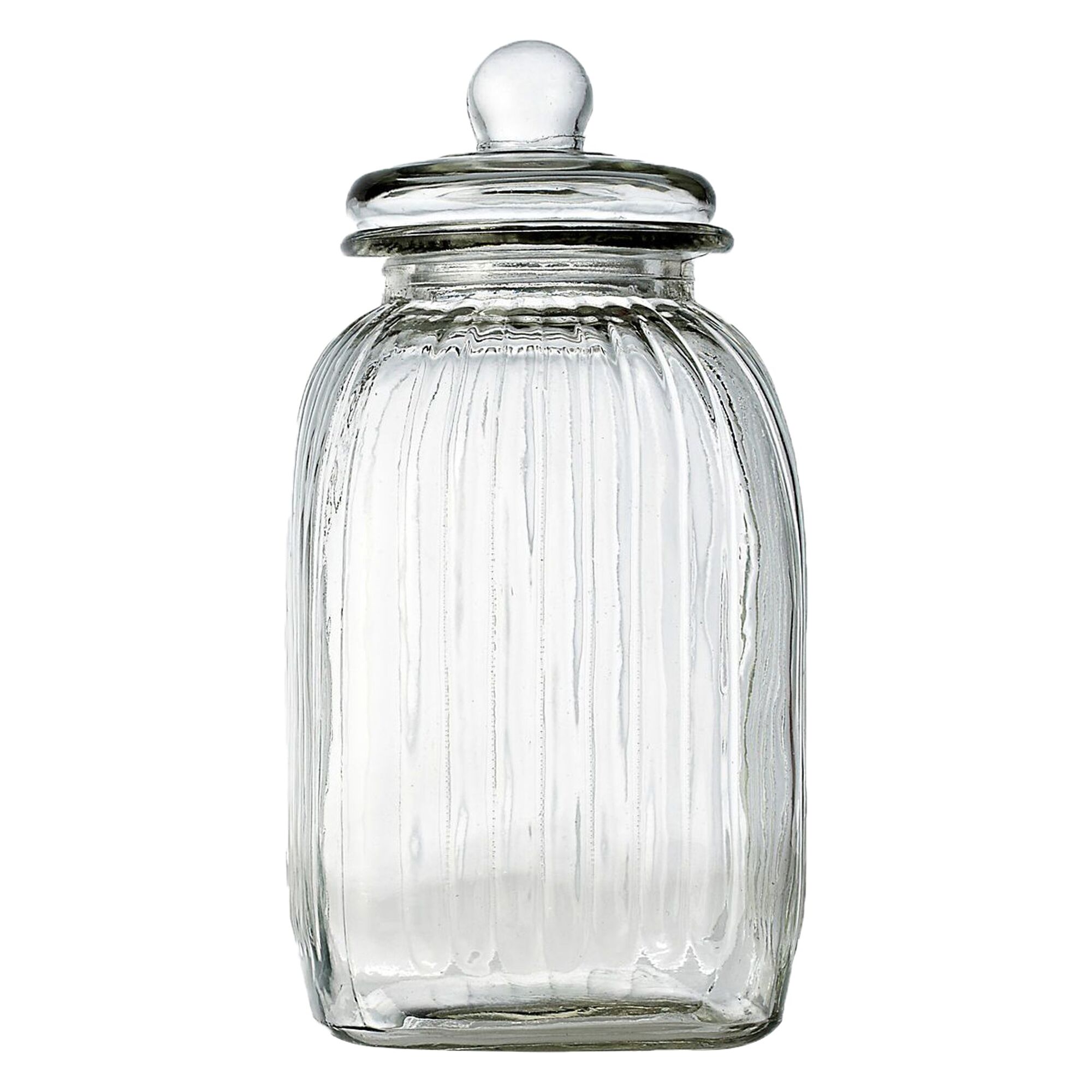 REGENT SQUARE GLASS RIBBED JAR WITH GLASS LID, 4.8L