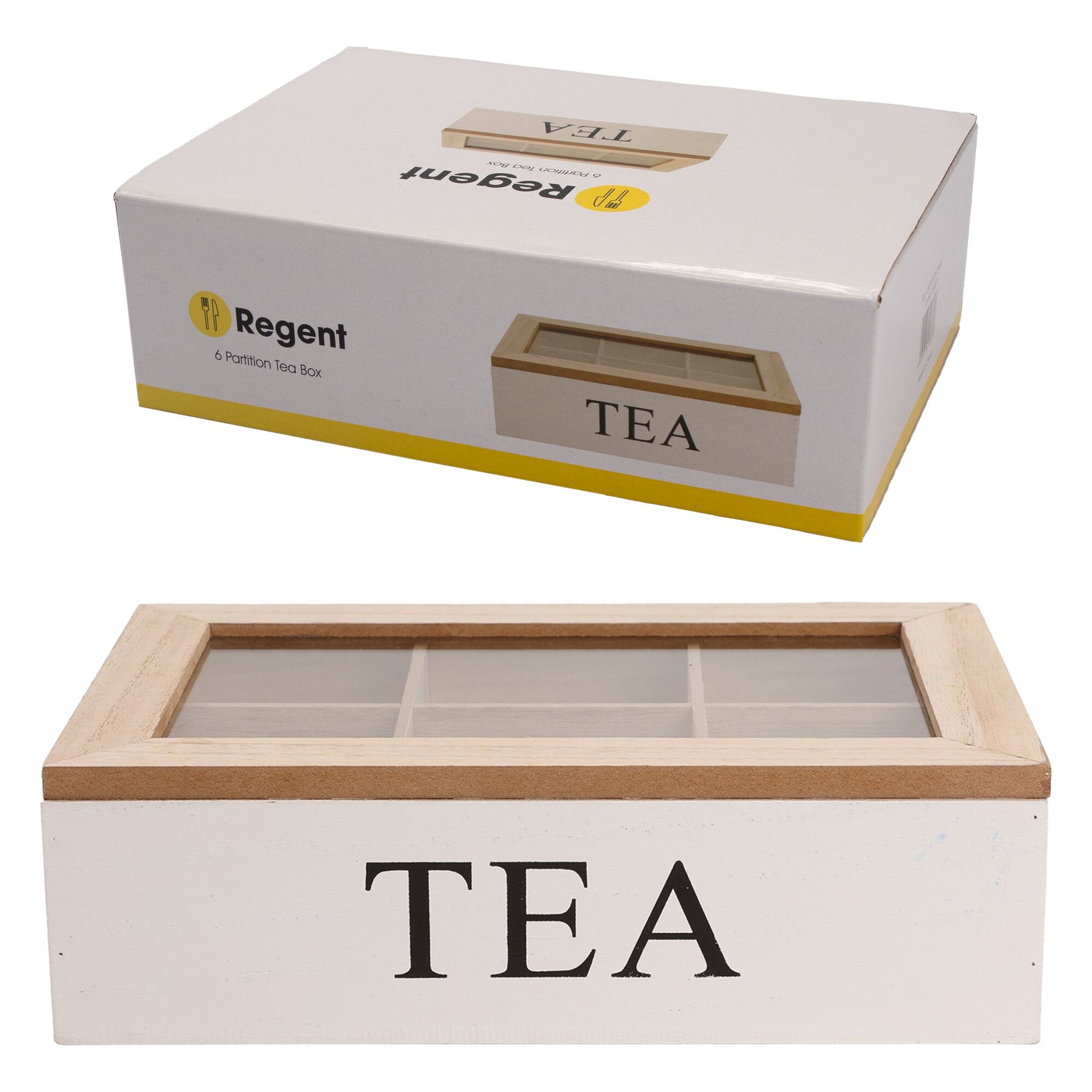 REGENT KITCHEN TEA BOX WITH 6 PARTITIONS WOOD AND GLASS, 240X160MM