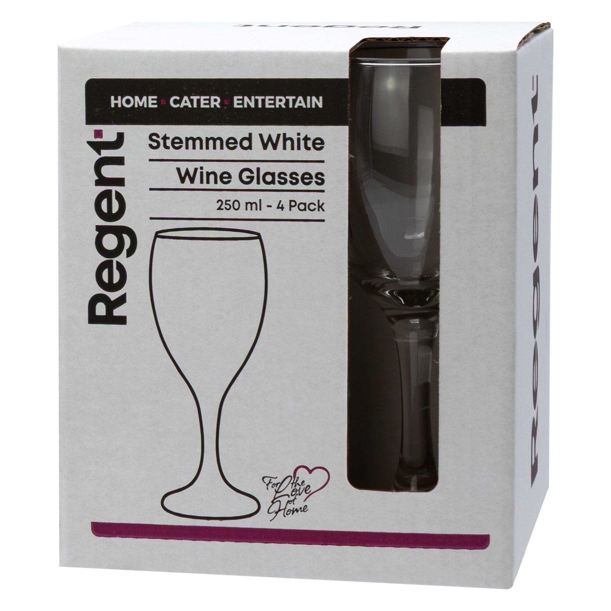 REGENT STEMMED WHITE WINE GLASS 4PK, 250ML