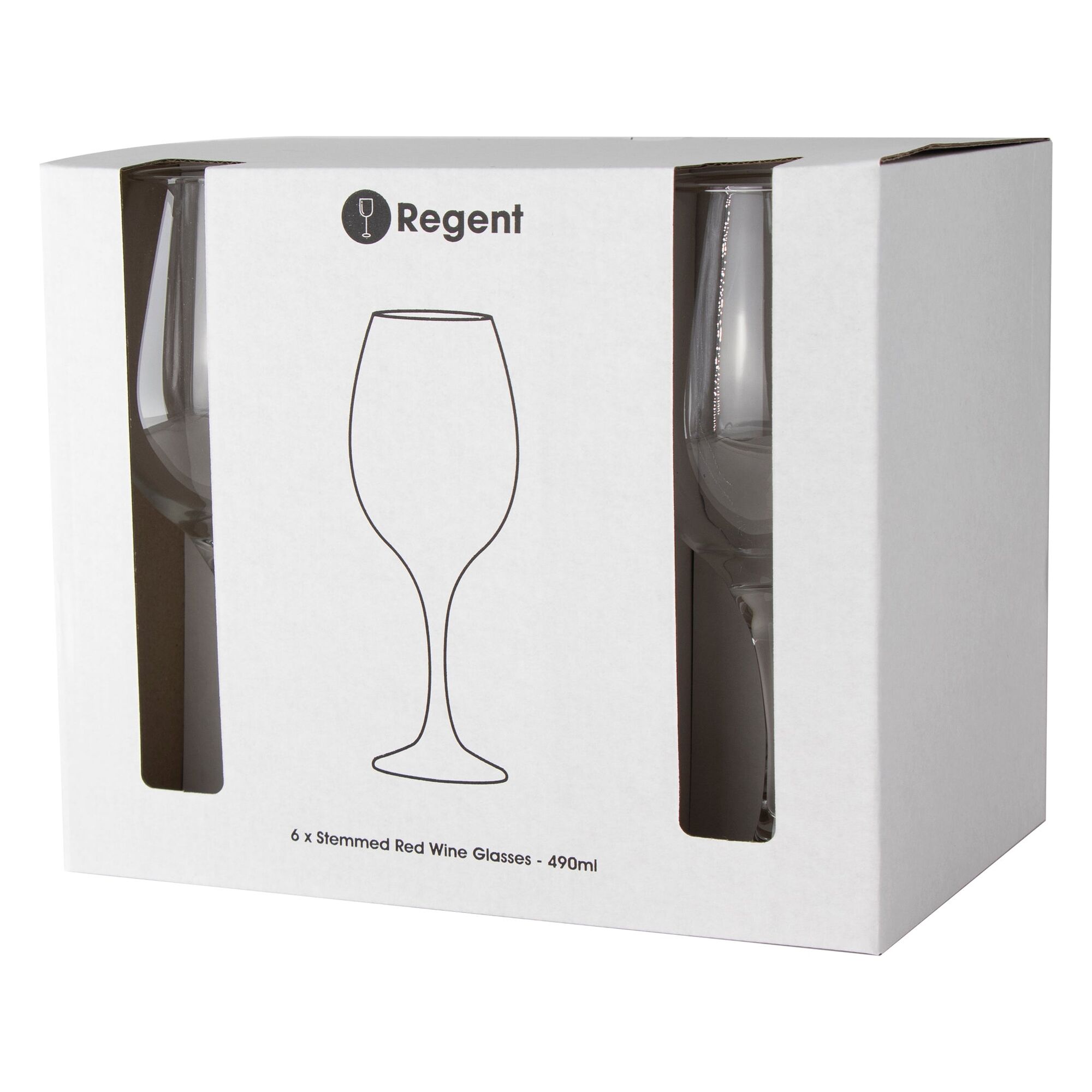 REGENT STEMMED RED WINE GLASS 6PK, 490ML