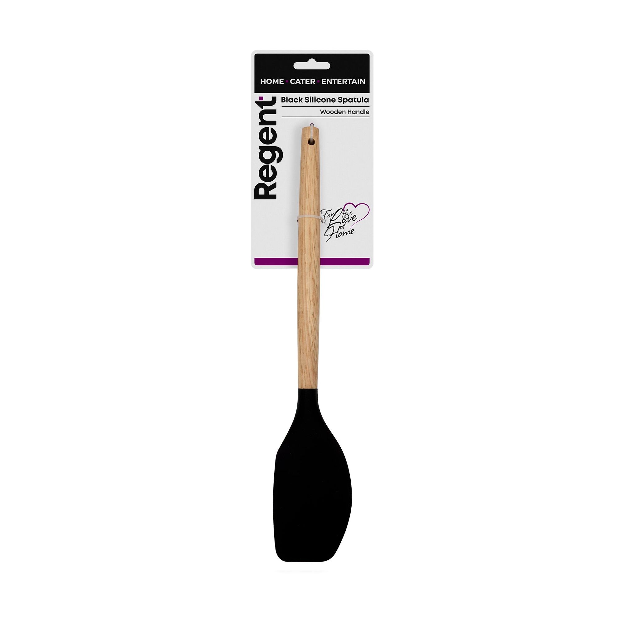 REGENT KITCHEN SPATULA BLACK SILICONE AND WOODEN HANDLE, 340MM