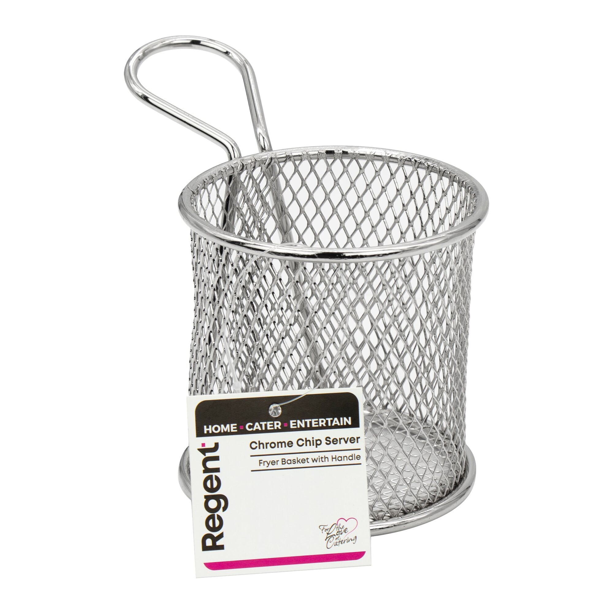 REGENT CHROME CHIP SERVER ROUND FRYER BASKET WITH HANDLE, 80MM DIA