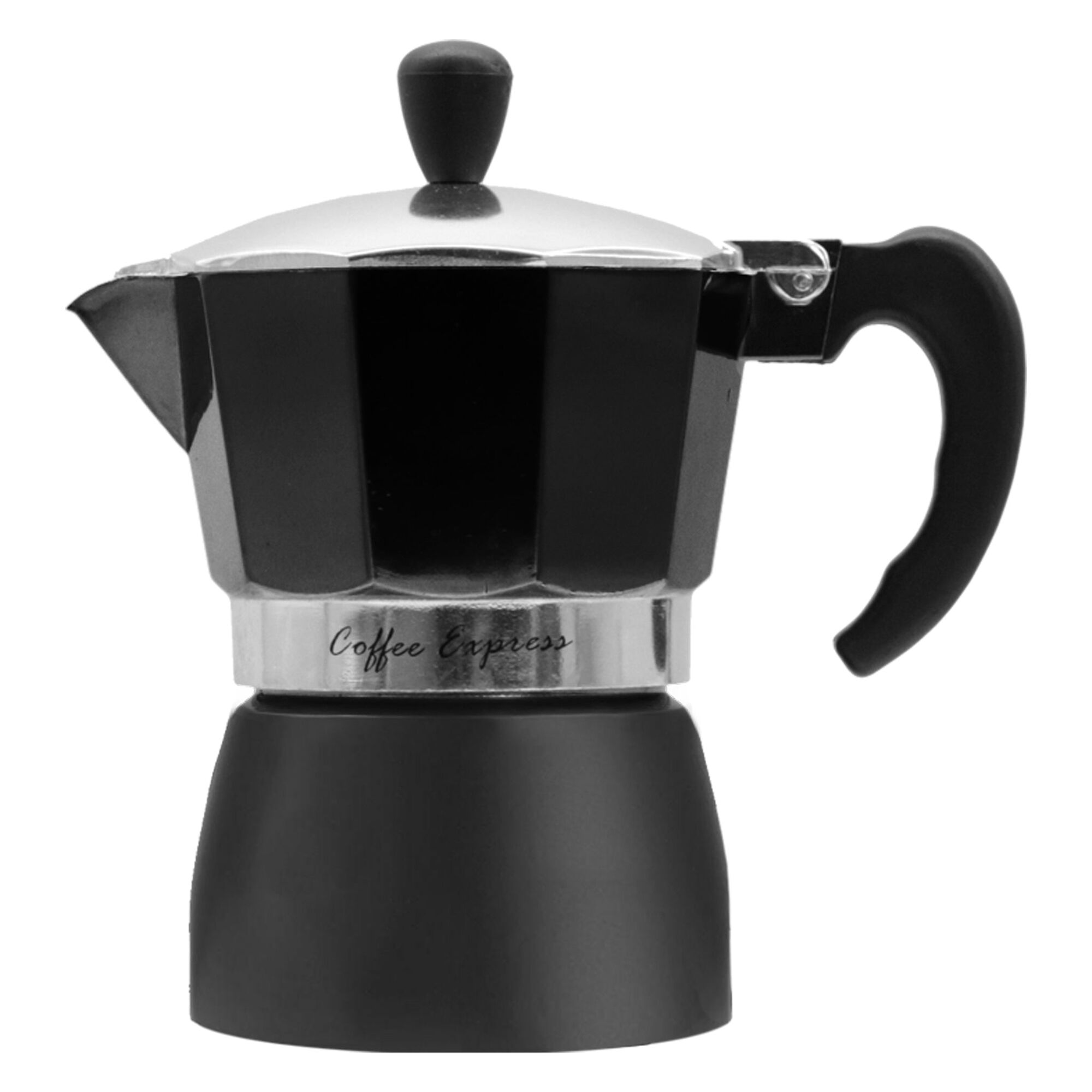 REGENT COFFEE MAKER ALUMINIUM 2 TONE MATT BLACK WITH SILVER 3 CUP, 150ML