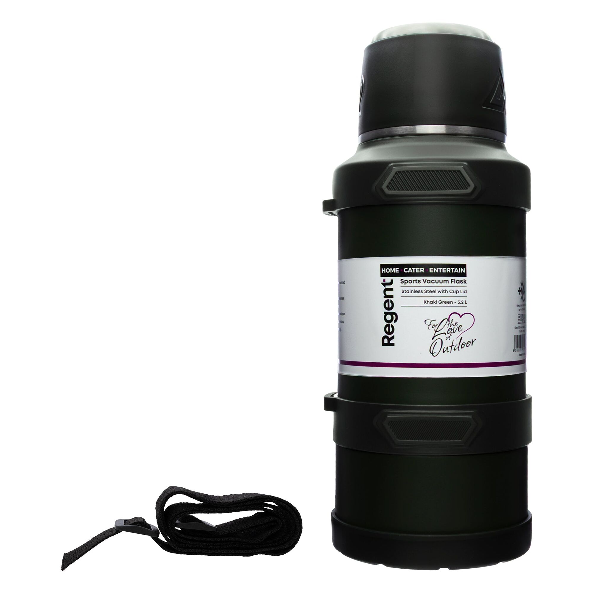 REGENT LARGE VACUUM FLASK STAINLESS STEEL WITH CUP LID KHAKI GREEN, 3.2L