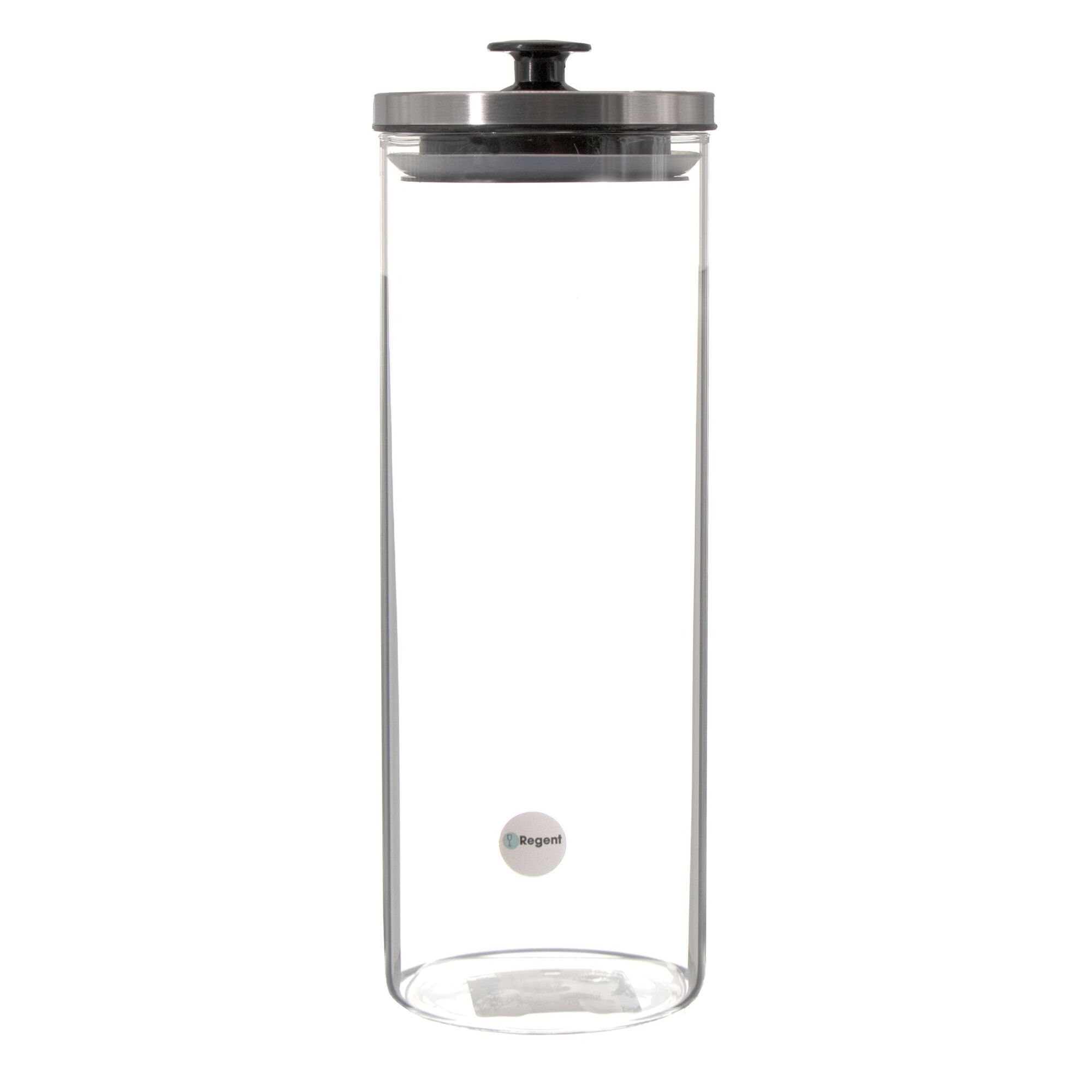 REGENT ROUND BOROCILICATE GLASS CANISTER WITH METAL LID AND BLACK KNOB, 1,7L