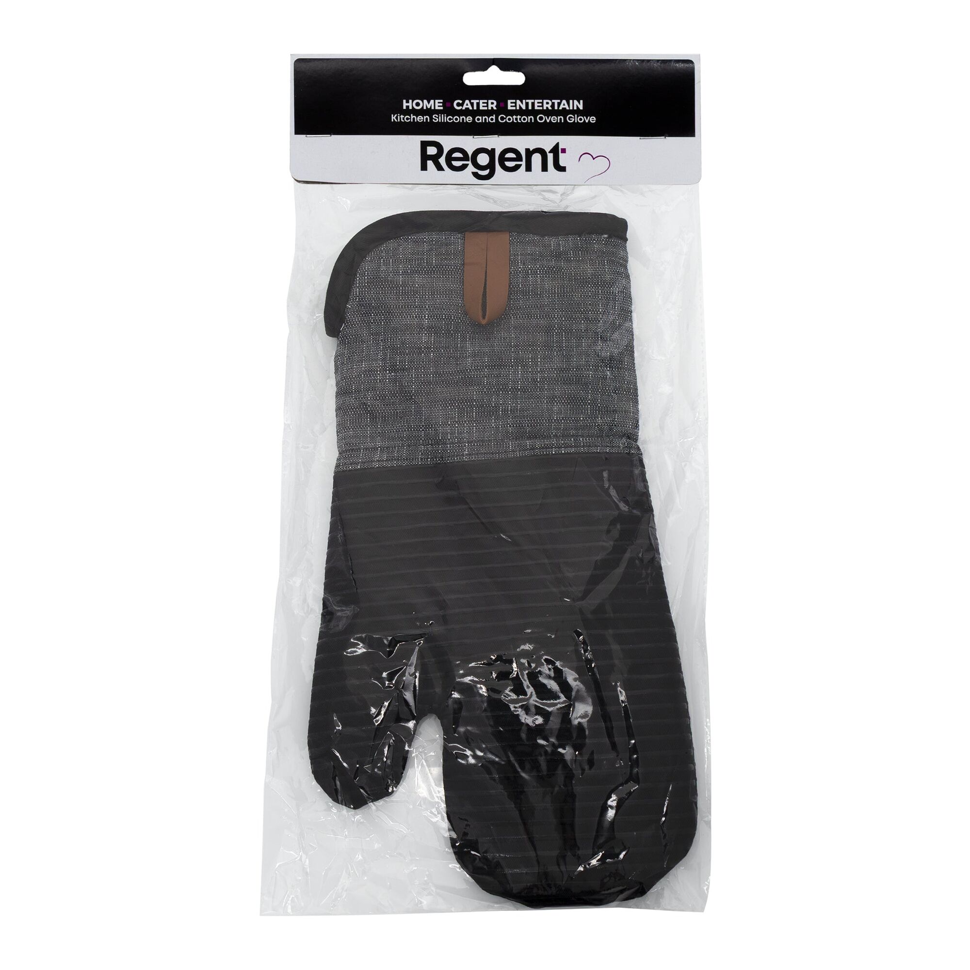 REGENT KITCHEN SILICONE AND COTTON OVEN GLOVE BLACK, 340MM