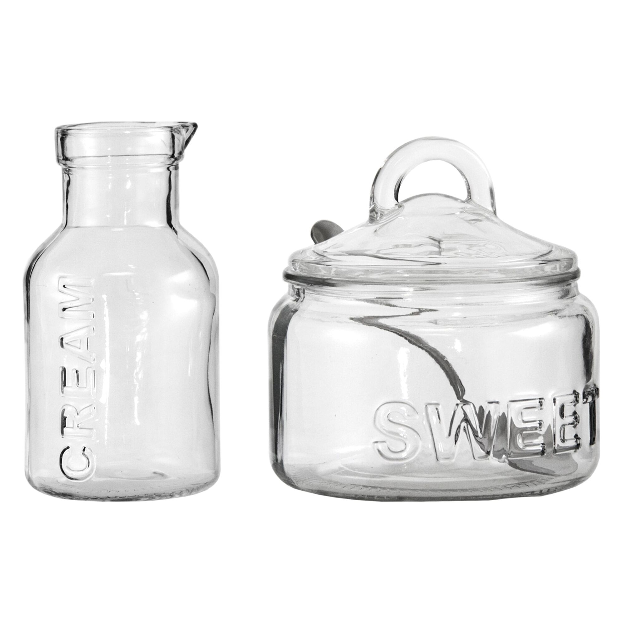 REGENT GLASS SUGAR BOWL 540ML & CREAMER 340ML WITH SPOON 3PK SET