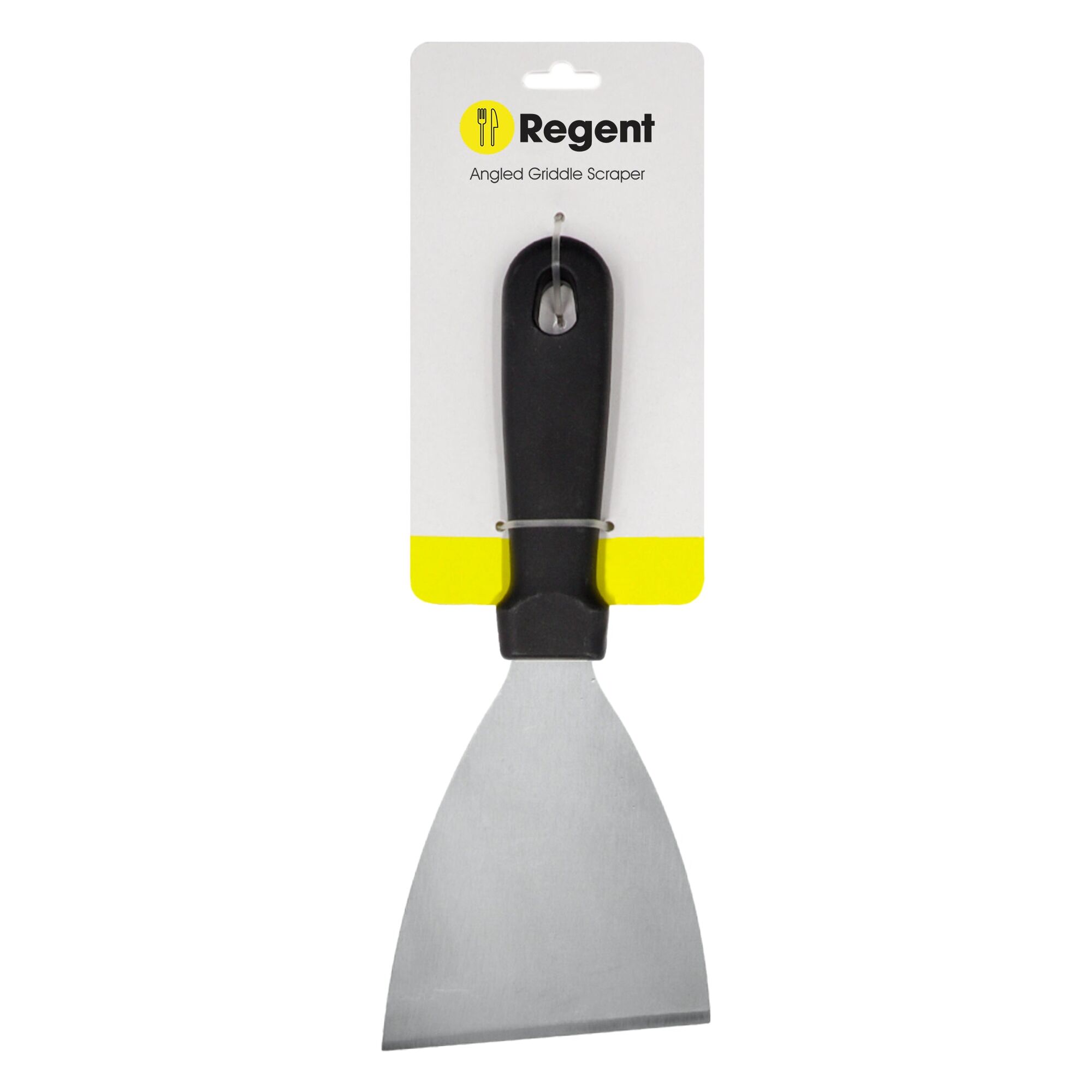 REGENT ANGLED GRIDDLE SCRAPER ST STEEL WITH BLACK PP HANDLE, 240MM