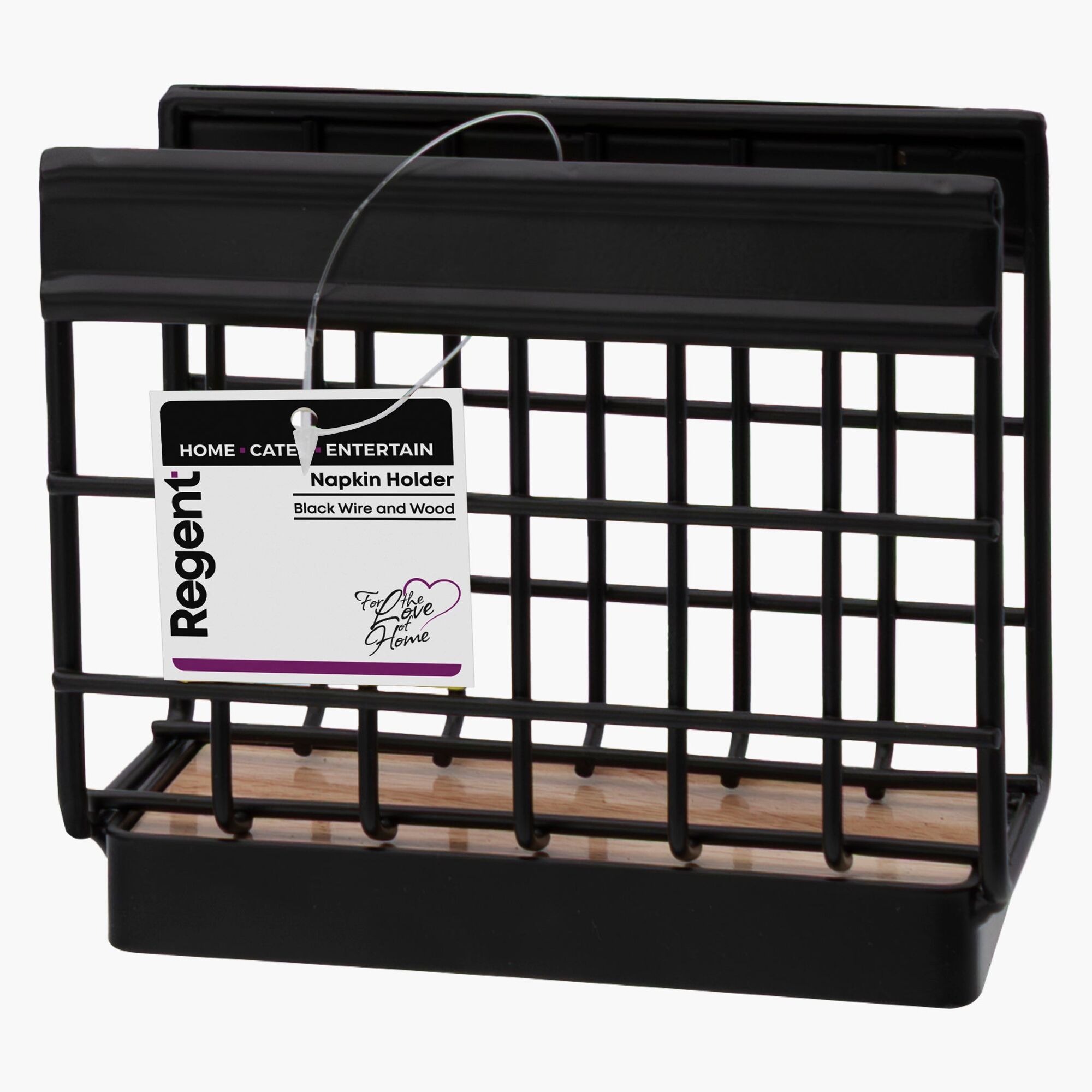 REGENT KITCHEN NAPKIN HOLDER BLACK WIRE & WOOD, 140X55MM