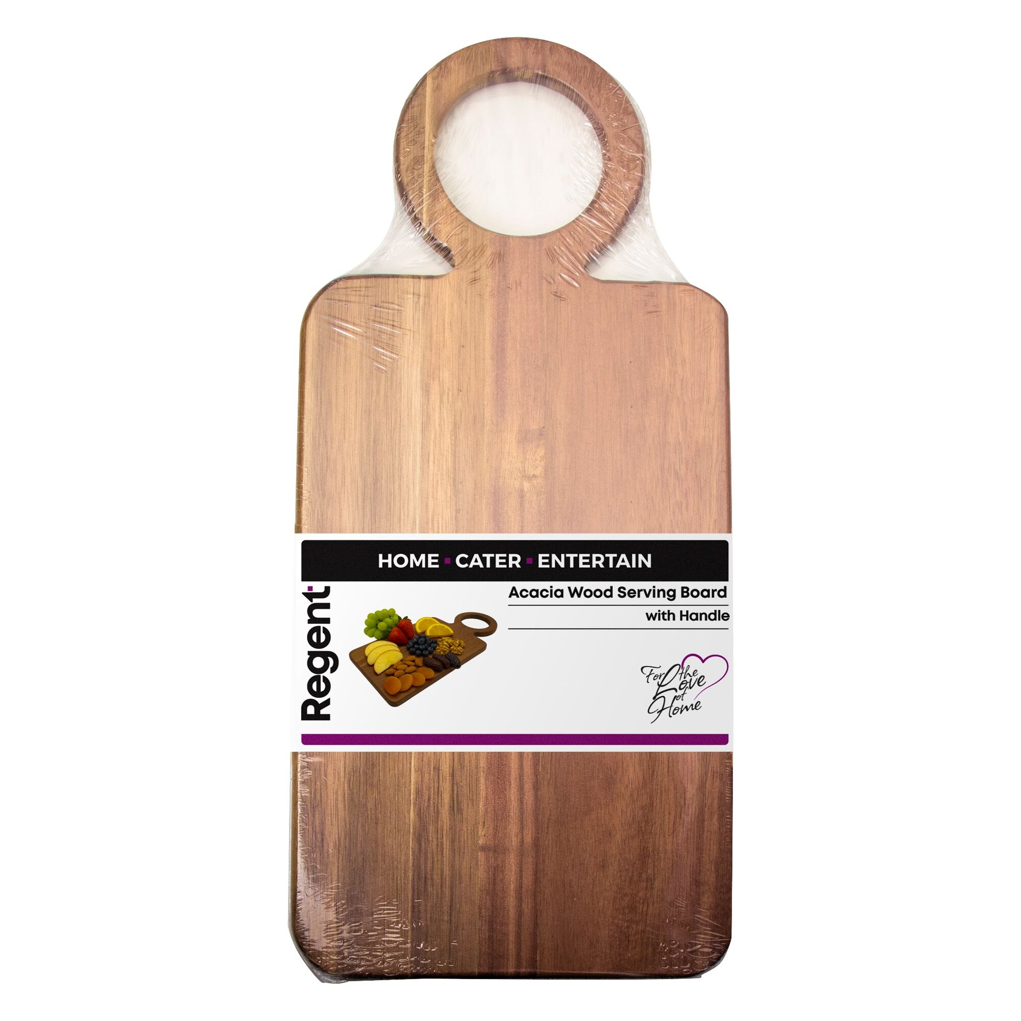 REGENT ACACIA WOOD RECTANGULAR SERVING BOARD WITH RING HANDLE, 440X200MM