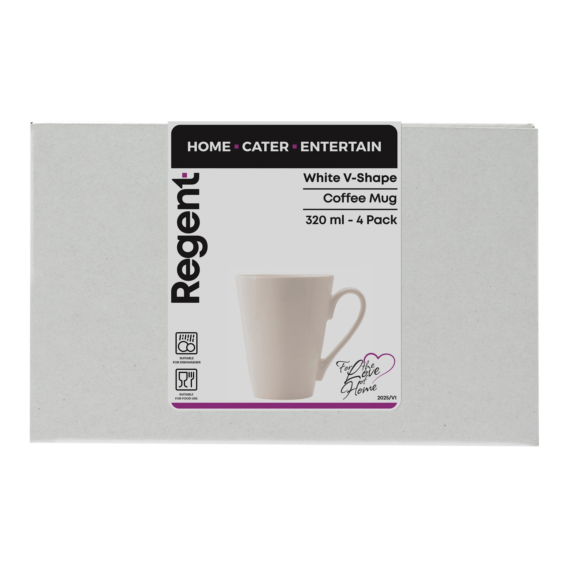 REGENT WHITE V-SHAPE COFFEE MUG 4PK, 320ML