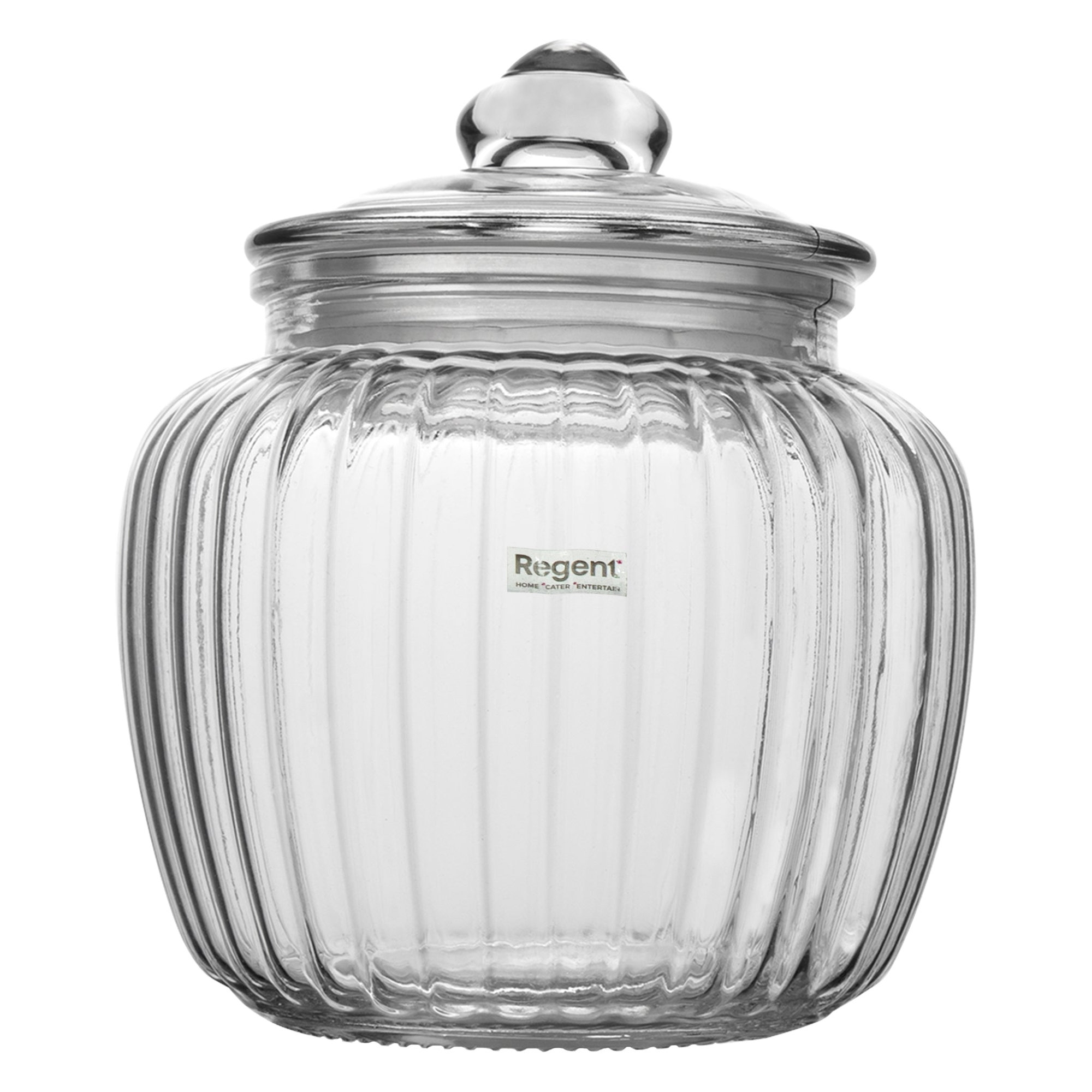 REGENT ROUND RIBBED GLASS JAR WITH GLASS LID, 1.5L