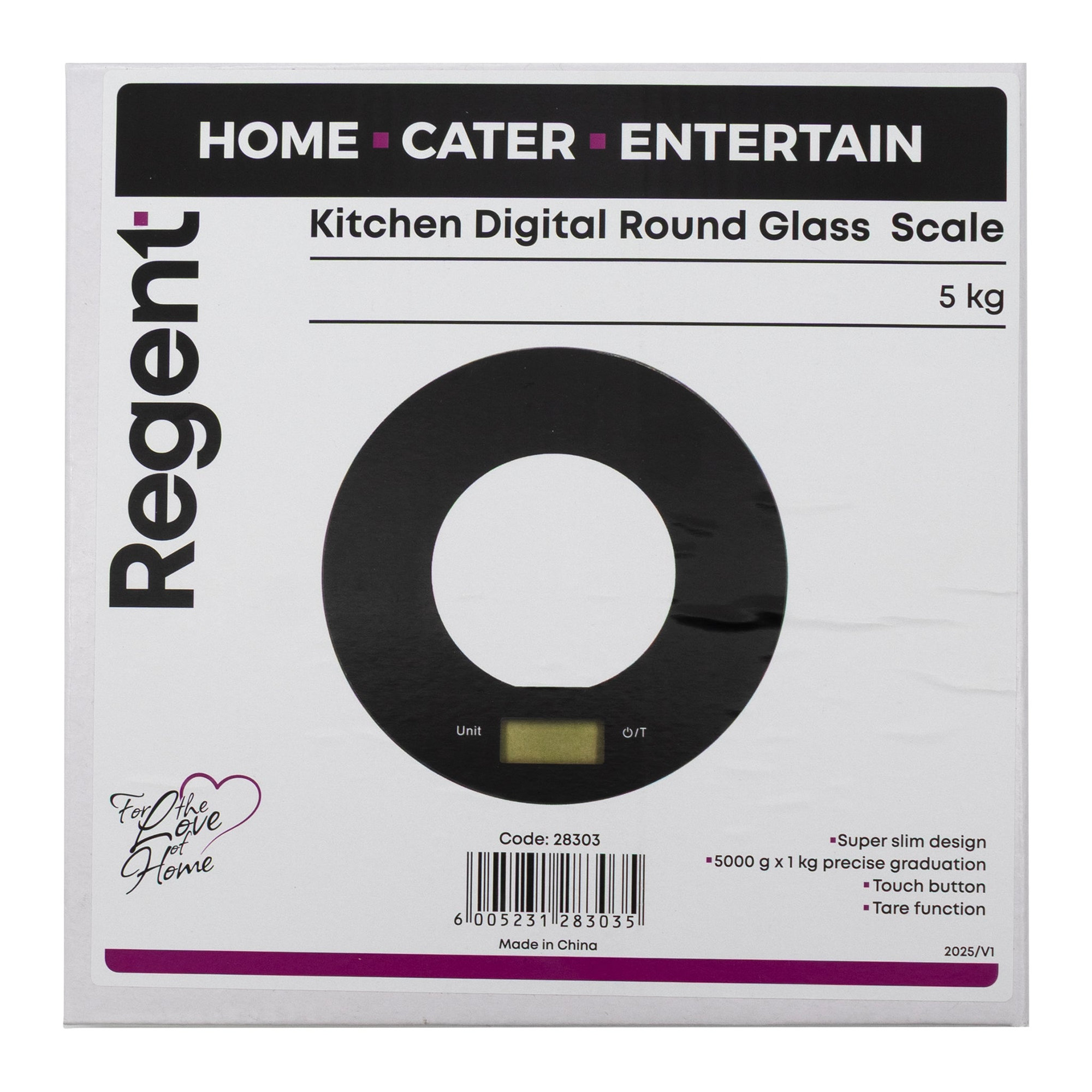 REGENT KITCHEN DIGITAL ROUND GLASS SCALE BLACK WITH CLEAR CENTRE, 5KG