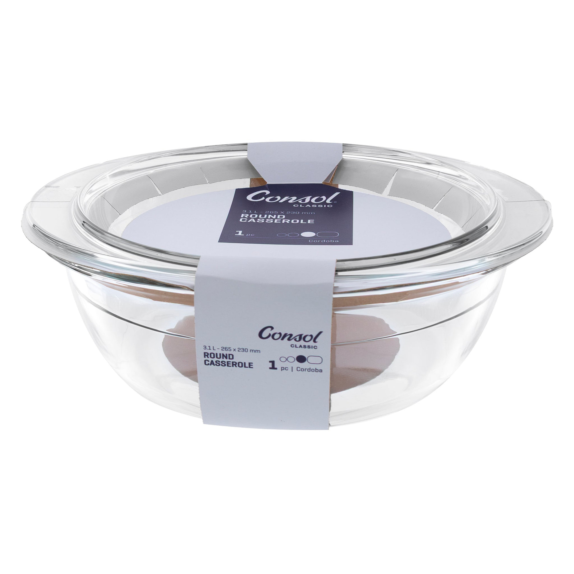 CONSOL CORDOBA ROUND GLASS CASSEROLE WITH LID, 3.1L
