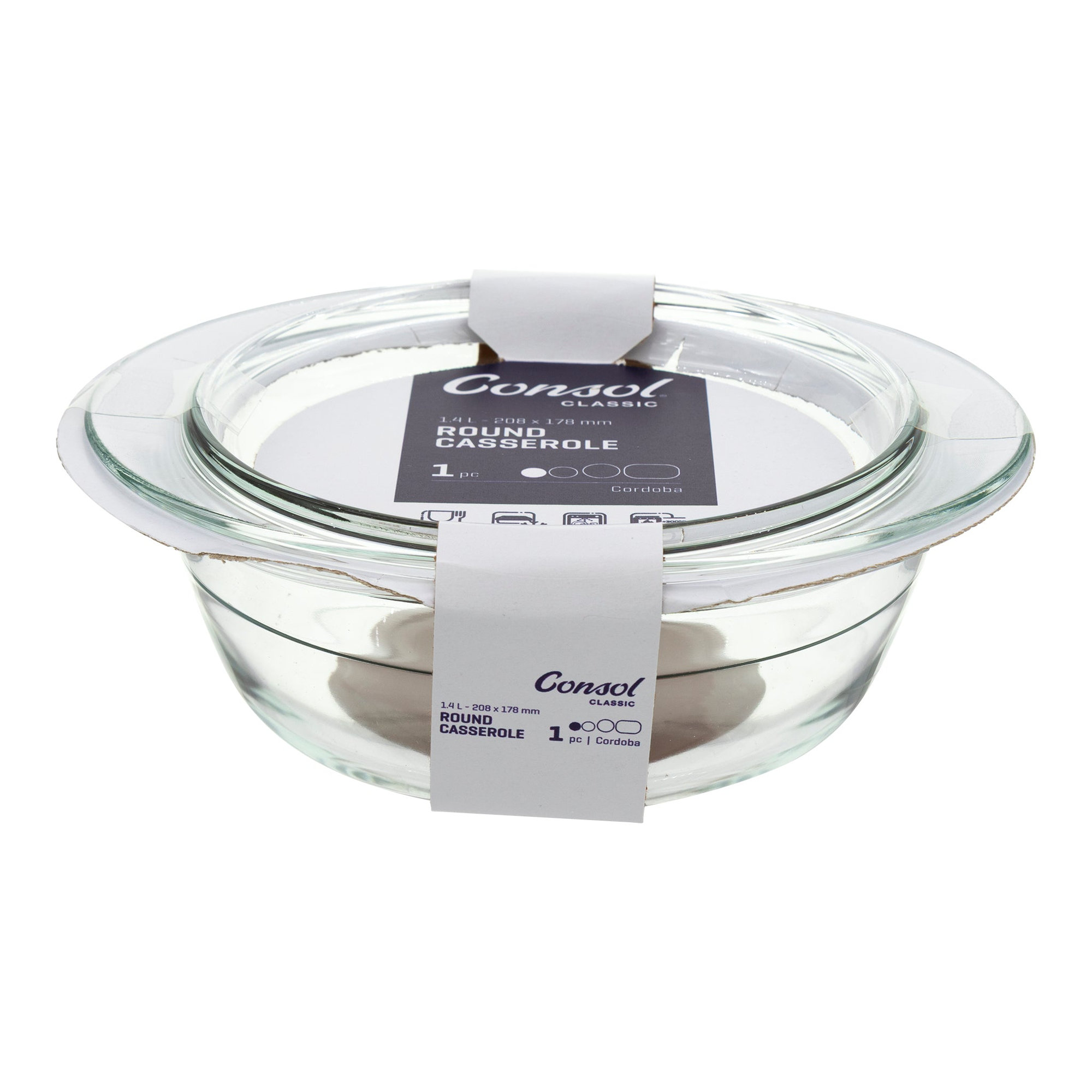 CONSOL CORDOBA ROUND GLASS CASSEROLE WITH LID, 1.4L