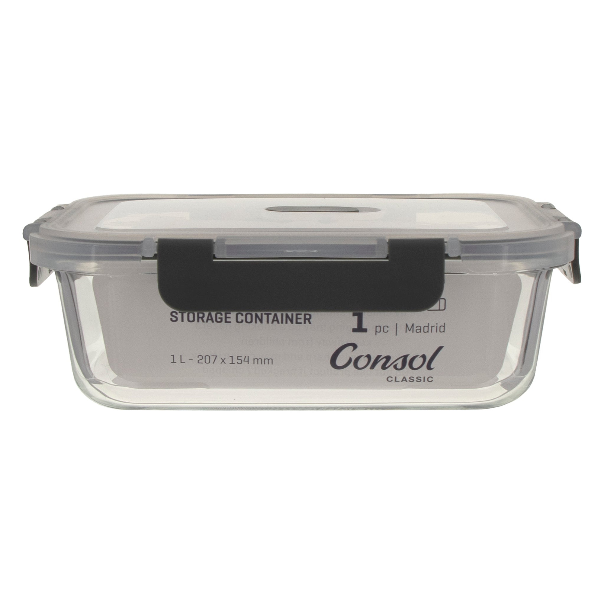 CONSOL MADRID RECT. STORAGE CONTAINER WITH VENTED CLIP ON LID, 1L