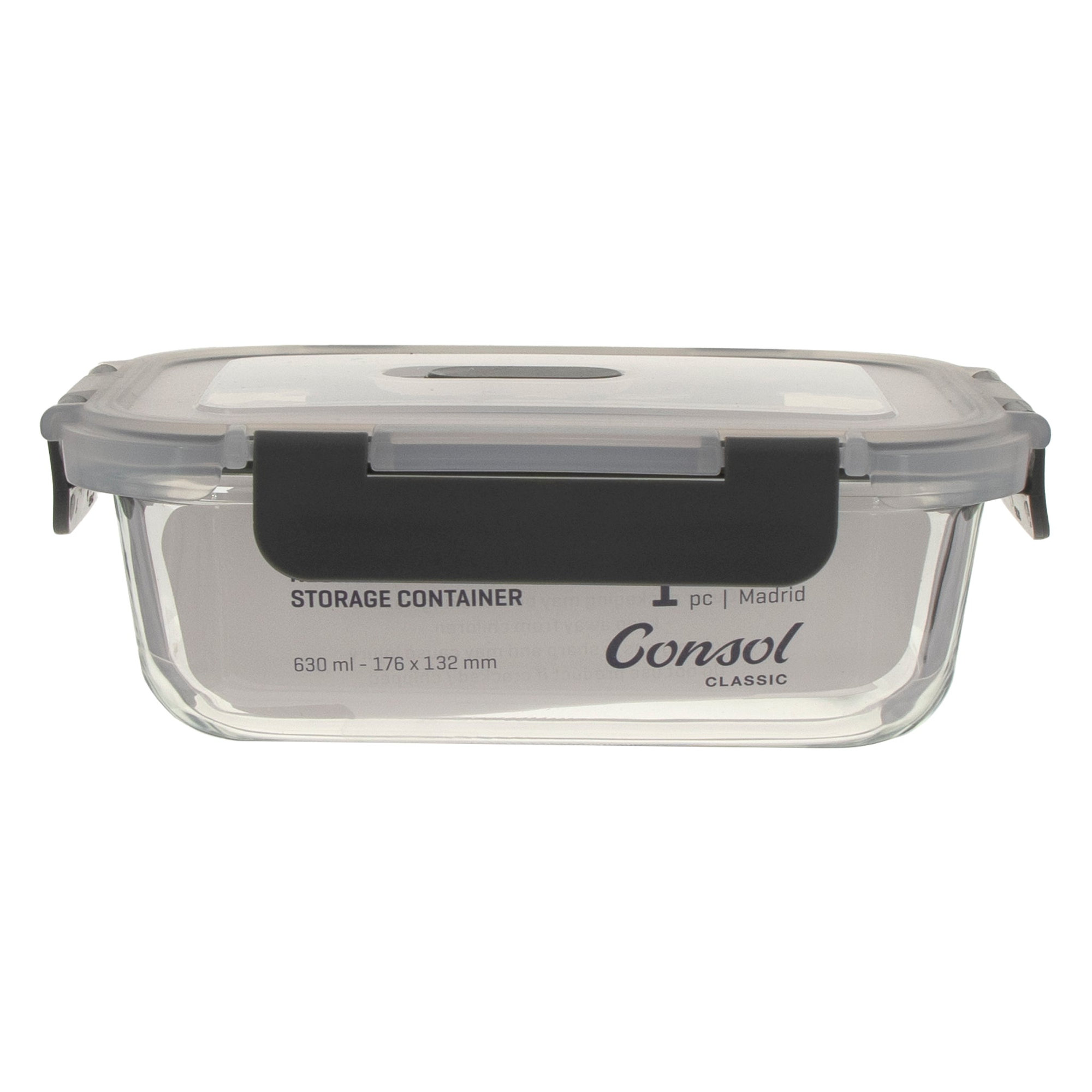 CONSOL MADRID RECT. STORAGE CONTAINER WITH VENTED CLIP ON LID, 630ML