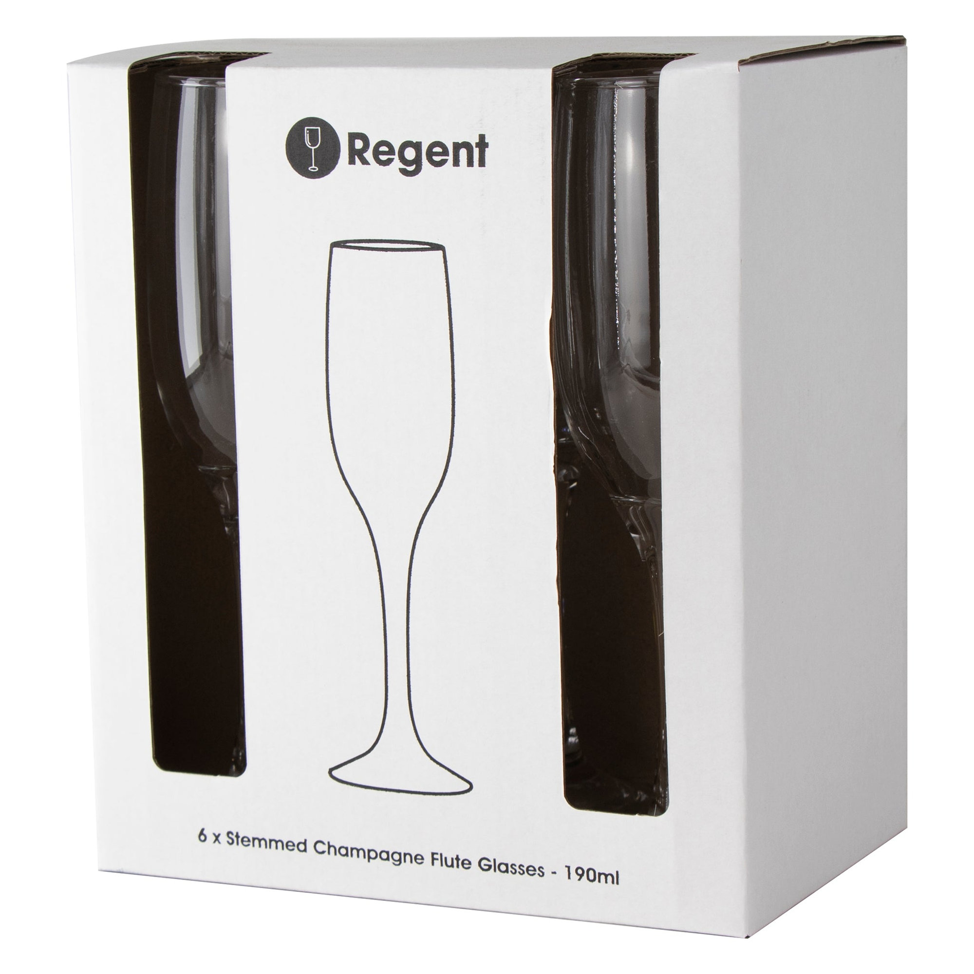 REGENT STEMMED CHAMPAGNE FLUTE GLASS 6PK, 190ML