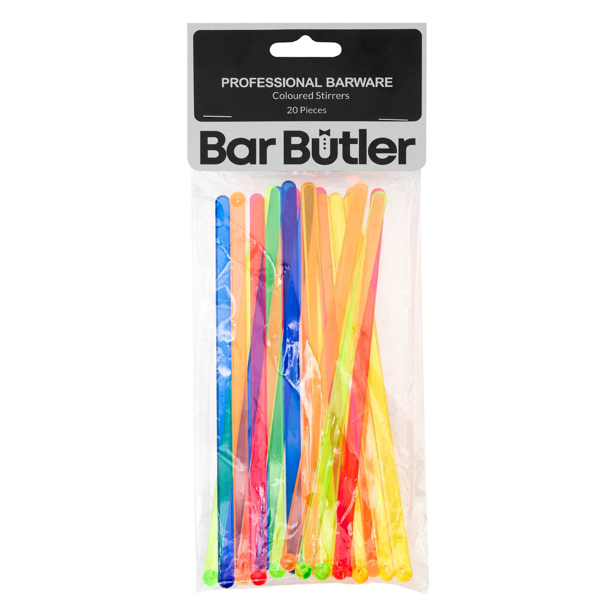 BAR BUTLER COLOURED PLASTIC STIRRERS 20PK, 165MM