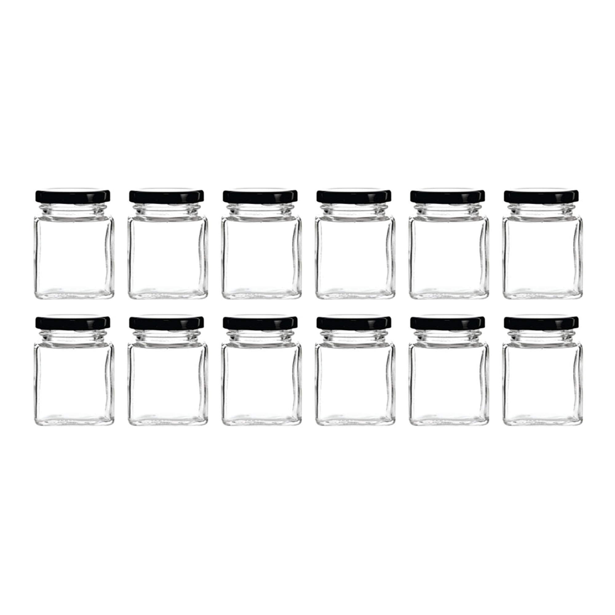 REGENT GLASS SQUARE JARS WITH BLACK LIDS 12PK, 50ML