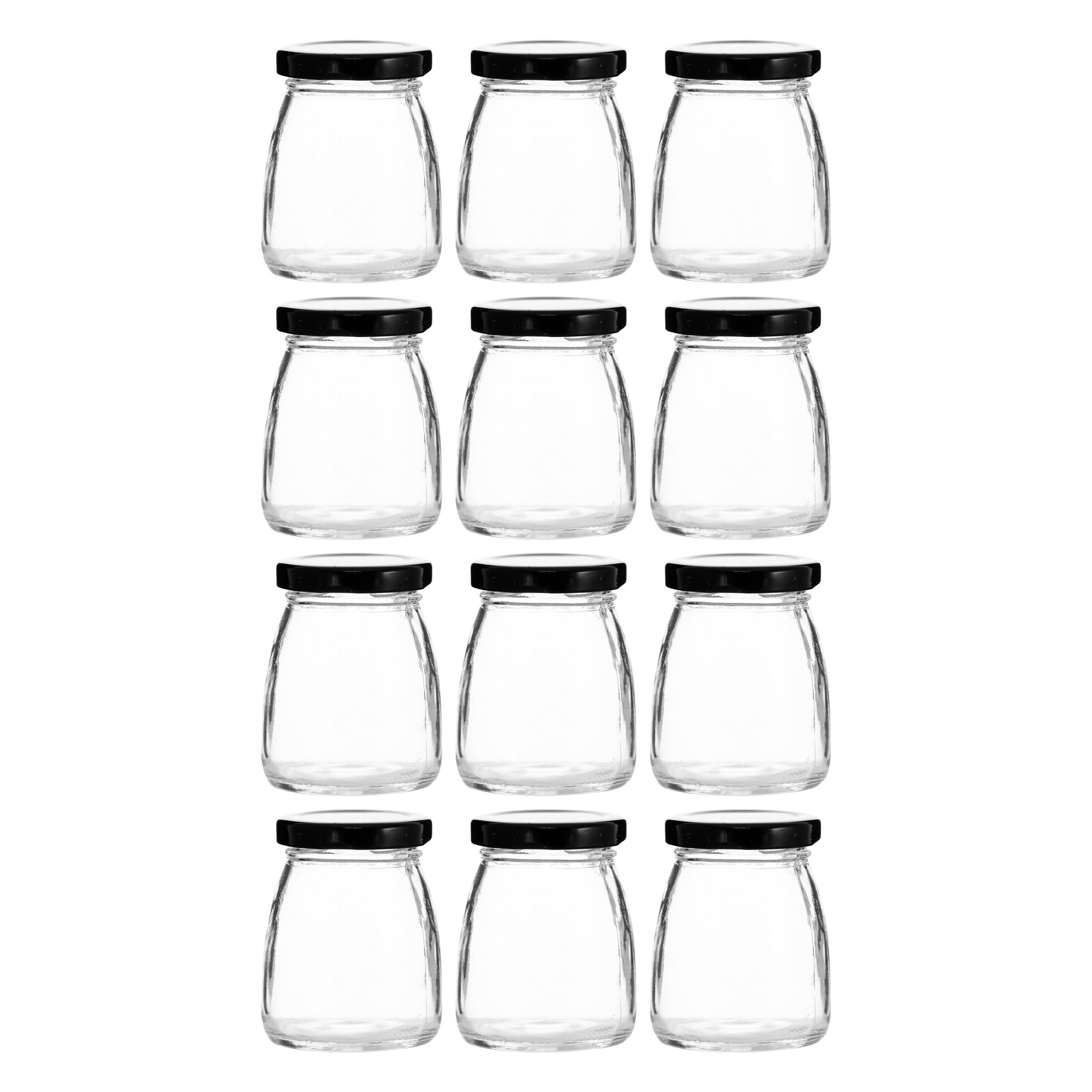REGENT GLASS ROUND JARS WITH BLACK LIDS 12PK, 100ML