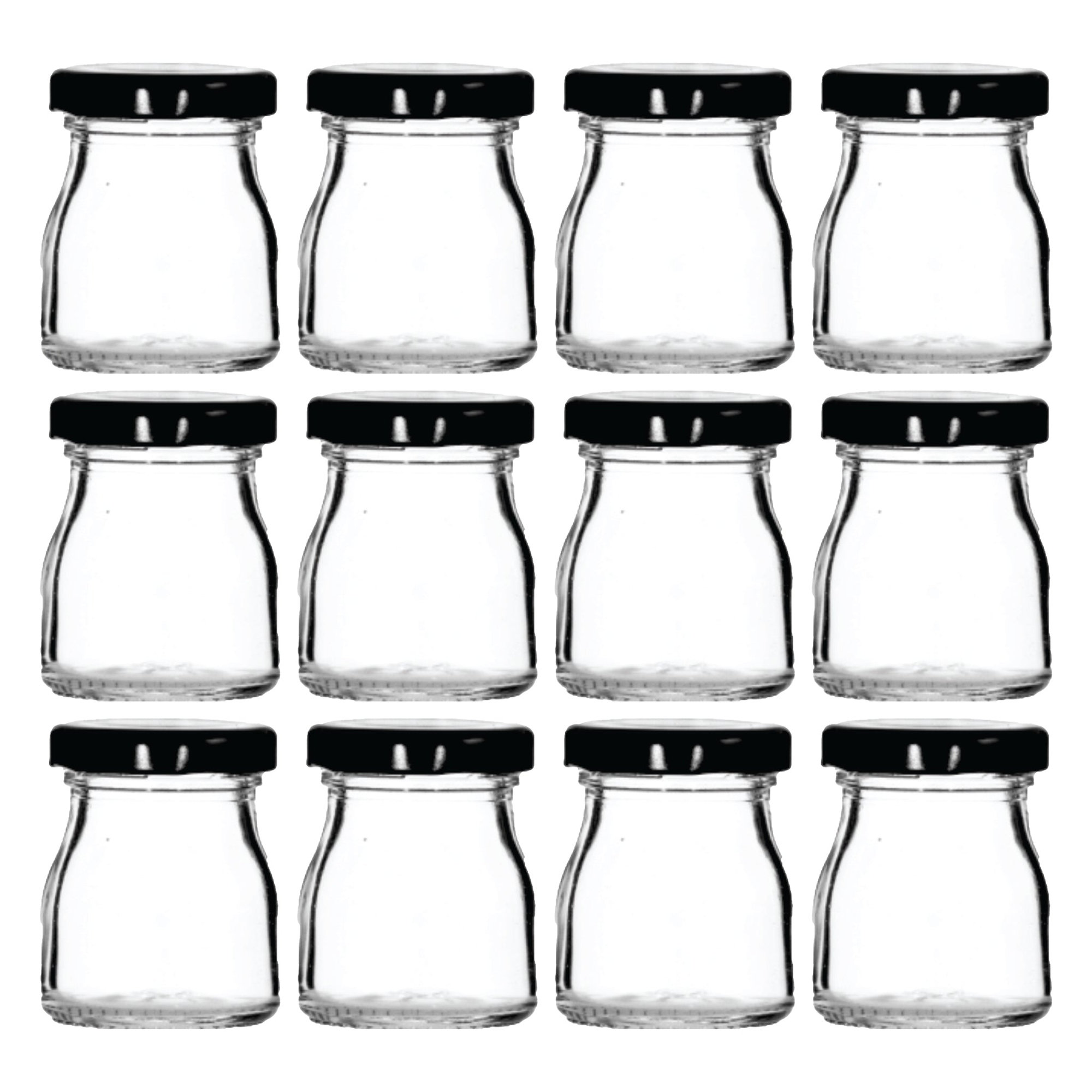 REGENT GLASS ROUND JARS WITH BLACK LIDS 12PK, 50ML