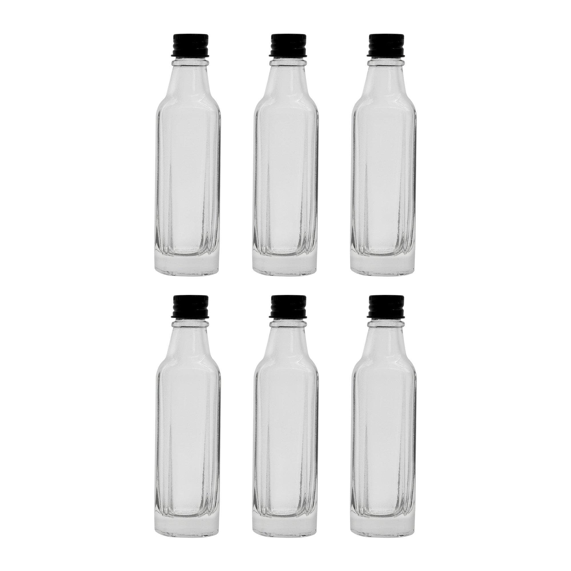 REGENT MINI GLASS BOTTLE WITH BLACK LID 6PK, 50ML