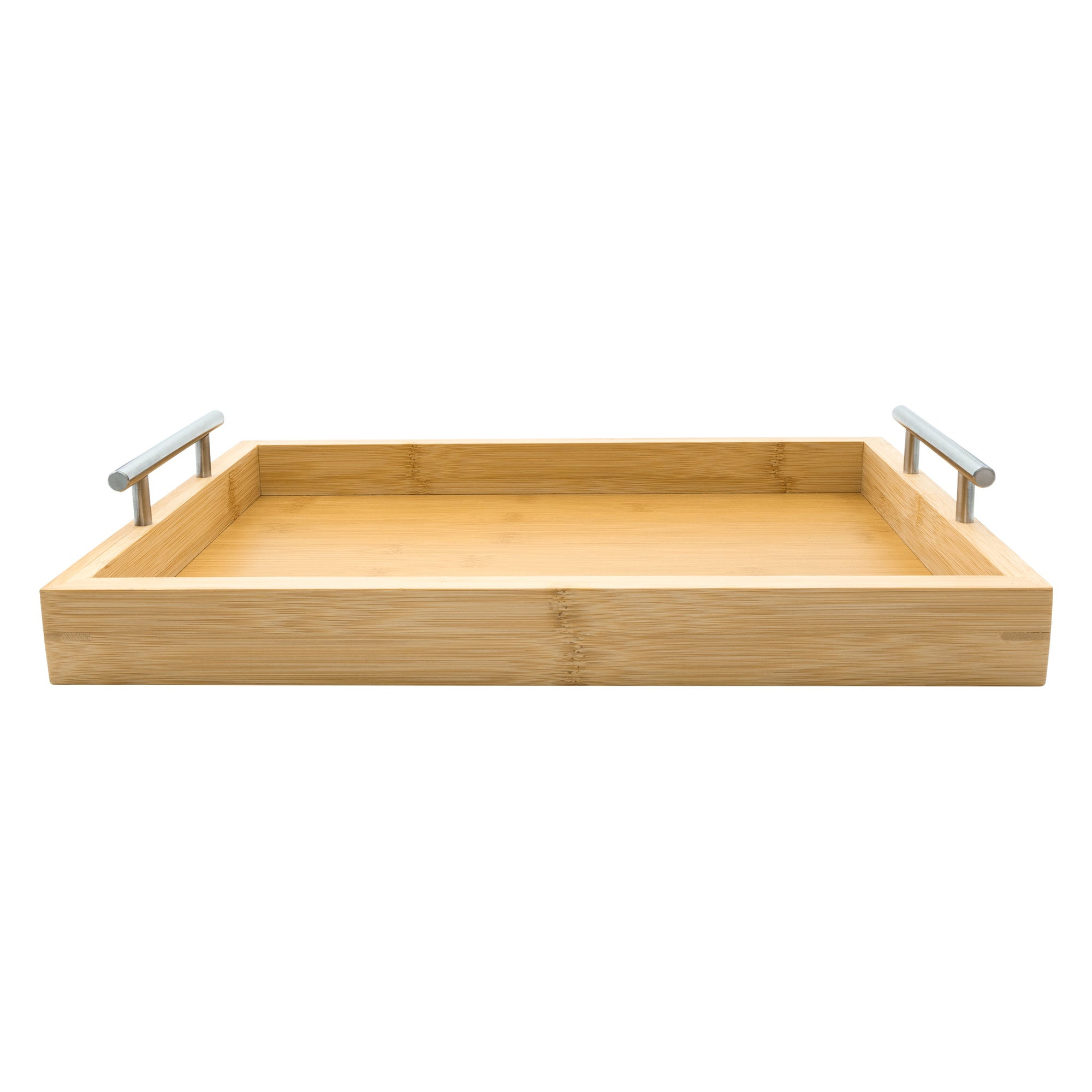 REGENT BAMBOO RECTANGULAR TRAY WITH ST STEEL HANDLES, 395X285MM